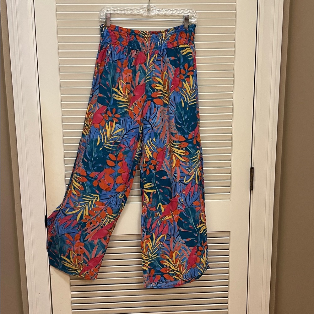 Kona Sol Wide-Leg Pants in Tropical Print, Size Medium, GUC - Picture 1 of 12